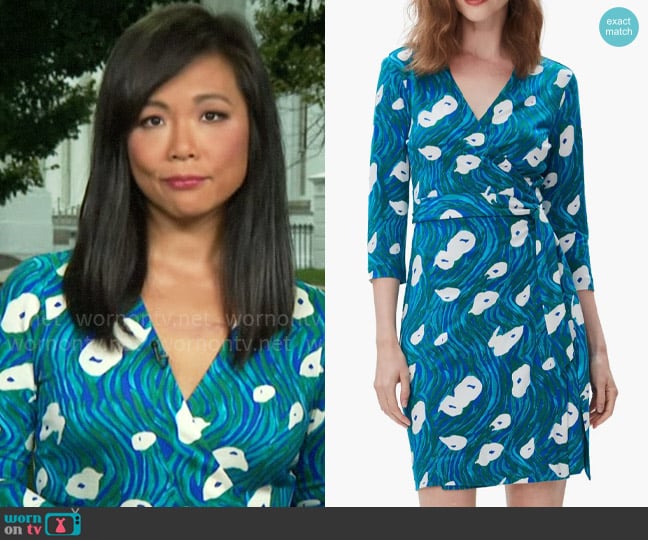 Diane von Furstenberg Julian Dress in Ocean Tide Quetzal Green worn by Weijia Jiang on CBS Mornings