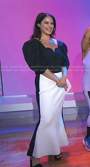 Donna’s black puff sleeve top and colorblock skirt on Today