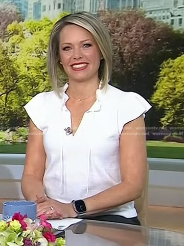 Dylan's white ruffle tie neck top on Today