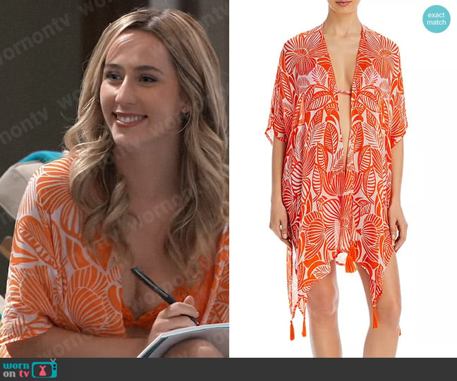 Echo Woodcut Floral Duster Swim Cover-Up worn by Josslyn Jacks (Eden McCoy) on General Hospital