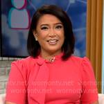 Elaine Quijano’s pink tie neck dress on CBS Mornings