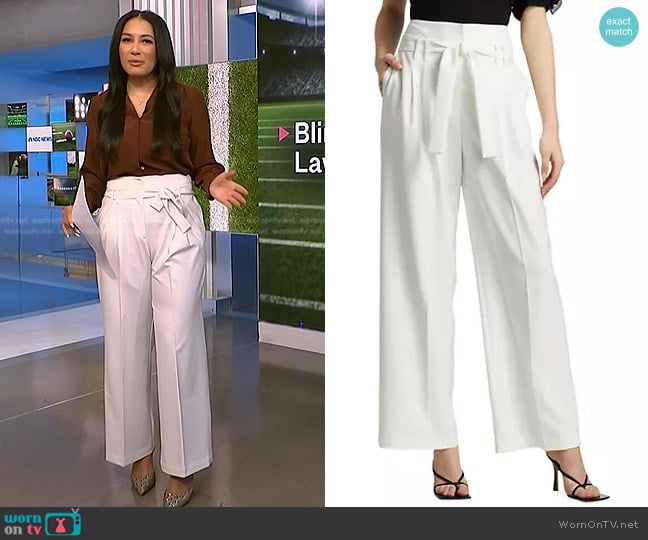 Elie Tahari Crepe Wide Leg Trousers in Sky White worn by Morgan Radford on NBC News Daily