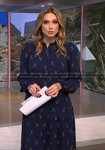 Ellison Barber’s navy floral long sleeve dress on NBC News Daily