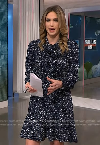 Ellison’s black floral tie neck dress on NBC News Daily