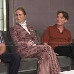 Emily Blunt’s brown and pink check blazer and pants on E! News