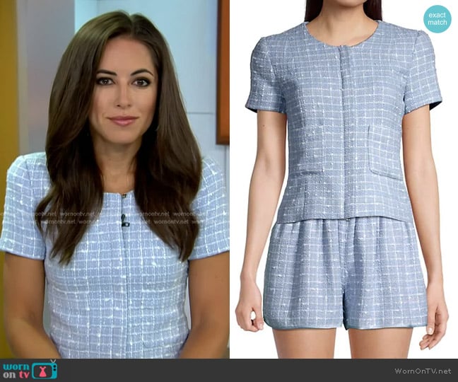 Emporio Armani Metallic Tweed Zip-Front Short-Sleeve Jacket worn by Kaylee Hartung on Today