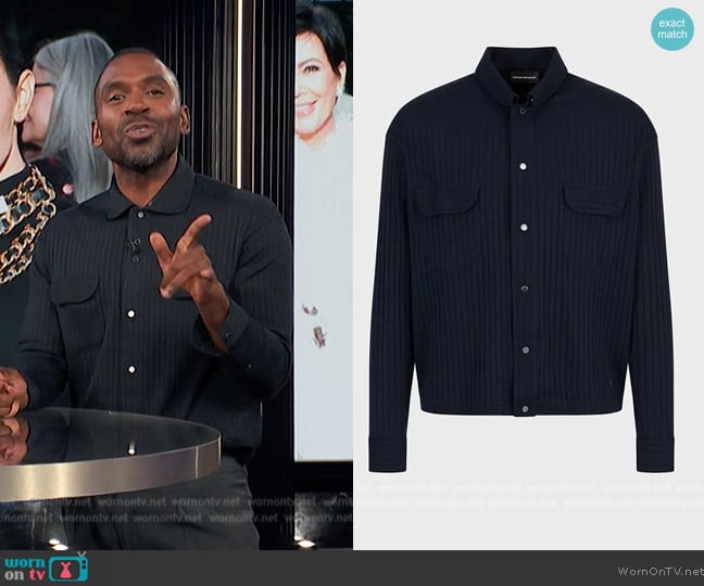 Emporio Armani Lightweight sweatshirt with all-over jacquard motif jersey worn by Justin Sylvester on E! News