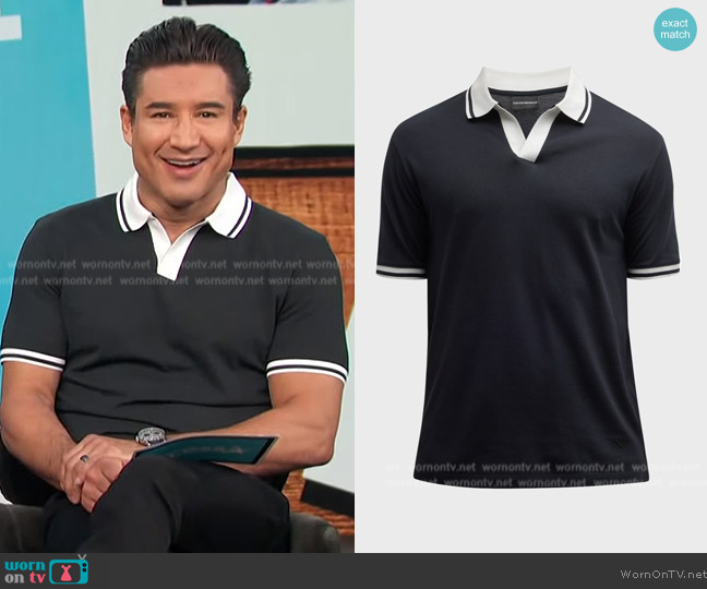 Emporio Armani Tipped Polo Shirt worn by Mario Lopez on Access Hollywood