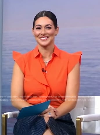 Erielle's orange ruffle blouse on Good Morning America