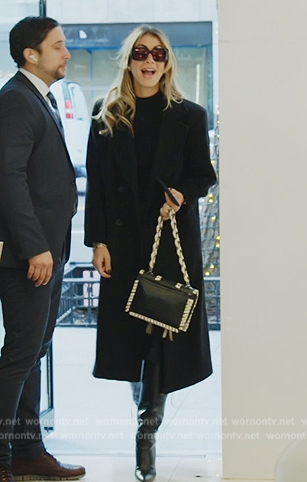 Erin’s black whipstitch leather bag on The Real Housewives of New York City