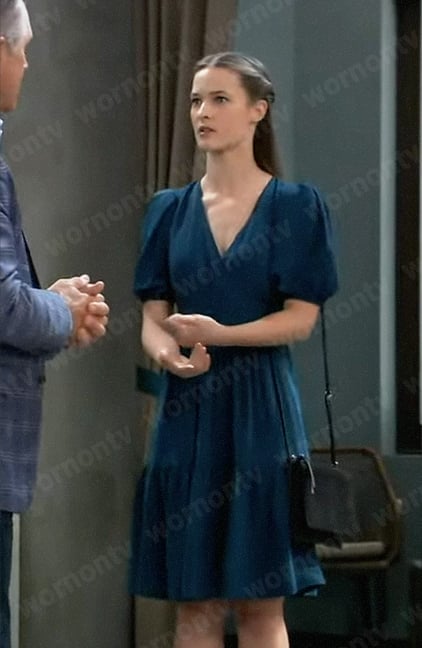 Esme’s teal wrap dress on General Hospital