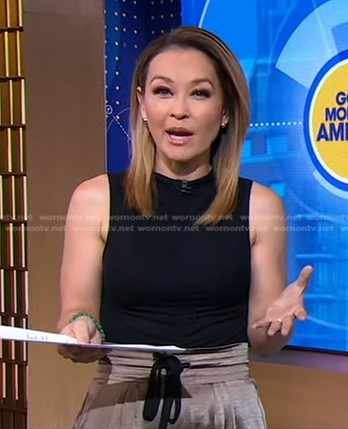 Eva's black ruched top and satin pants on Good Morning America