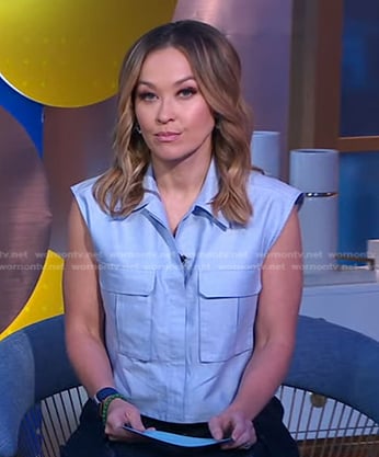 Eva’s blue patch pocket top on Good Morning America