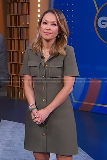 Eva's khaki short sleeve shirtdress on Good Morning America