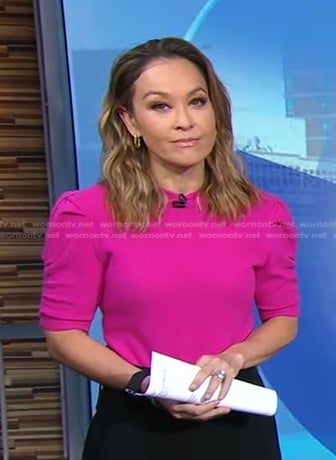 Eva’s pink puff sleeve sweater on Good Morning America