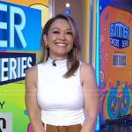 Eva’s white ruched sleevless top on Good Morning America