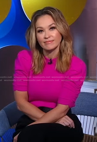 Eva’s pink puff sleeve sweater on Good Morning America