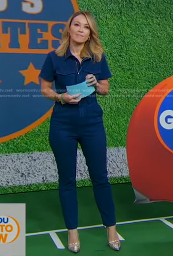 Eva’s blue short sleeve denim jumpsuit on Good Morning America