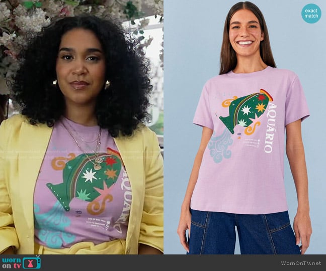 Farm Rio Aquarius Zodiac Organic Cotton T-Shirt worn by Elizabeth Acevedo on Good Morning America