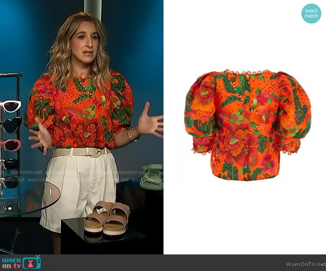 Farm Rio Floral Top worn by Andrea Lavinthal on Access Hollywood