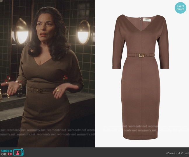 Fendi Brown jersey dress worn by Seema Patel (Sarita Choudhury) on And Just Like That