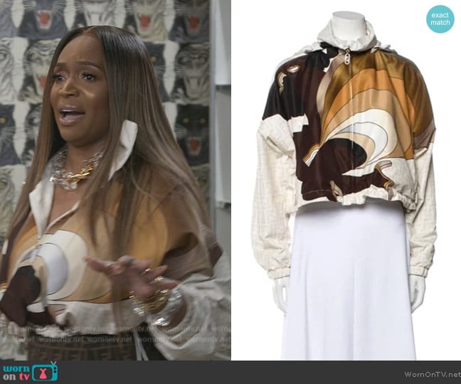 Fendi Printed Bomber Jacket worn by Marlo Hampton on The Real Housewives of Atlanta