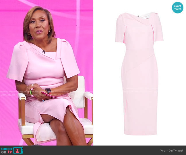 Fenton Cape-Effect Wool-Crepe Midi Dress by Roland Mouret worn by Robin Roberts on Good Morning America