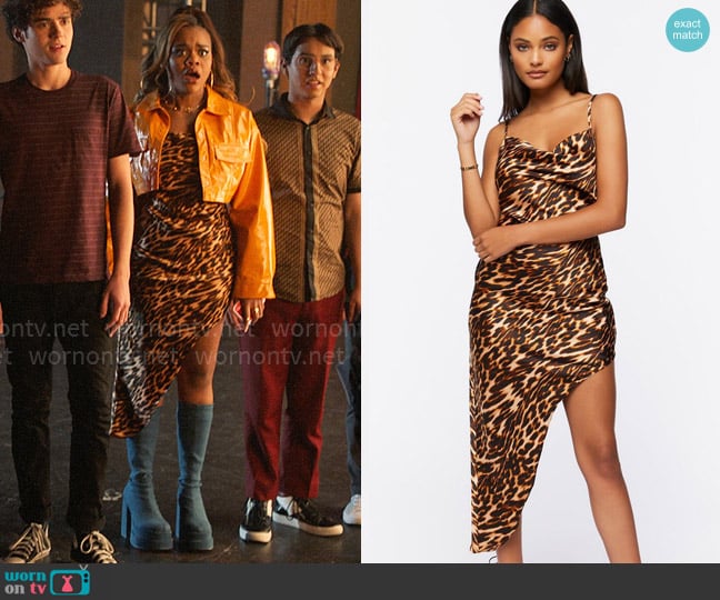 Forever 21 Asymmetrical Leopard Print Dress worn by Kourtney (Dara Renee) on High School Musical The Musical The Series