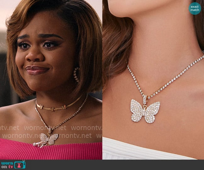 Forever 21 Rhinestone Butterfly Pendant Necklace worn by Kourtney (Dara Renee) on High School Musical The Musical The Series