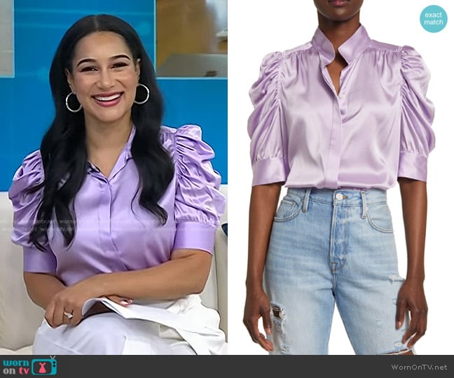 WornOnTV: Morgan’s lilac puff sleeve satin blouse on Today | Morgan ...