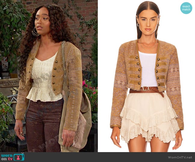 Free People Juliette Cropped Jacket worn by Talia Hunter (Aketra Sevellian) on Days of our Lives