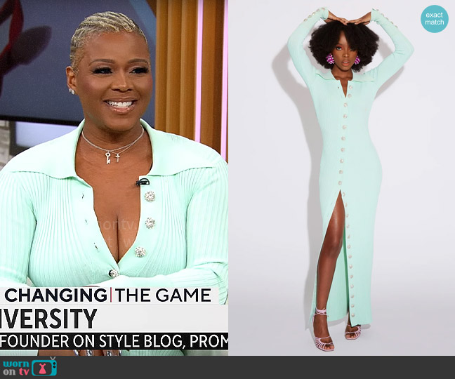 Fumi Janet Embellished Dress in Mint worn by Claire Sulmers on CBS Mornings