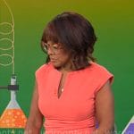 Gayle King’s coral split-neck dress on CBS Mornings