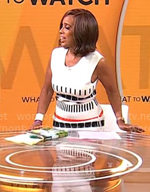 Gayle King's white dashed stripe dress on CBS Mornings