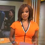 Gayle’s orange v-neck dress with black trim on CBS This Morning