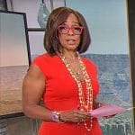 Gayle King’s red v-neck sheath dress on CBS Mornings