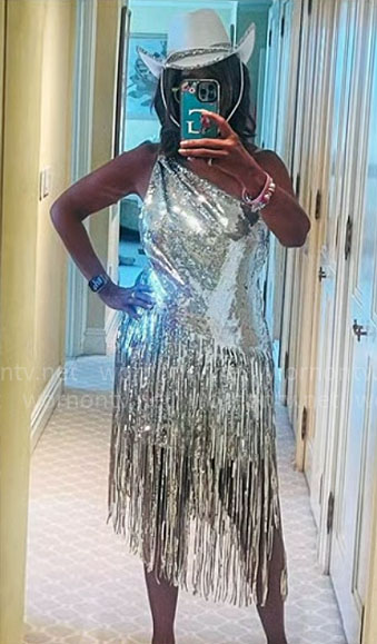 Gayle King's silver one-shoulder dress (tried on) on CBS Mornings