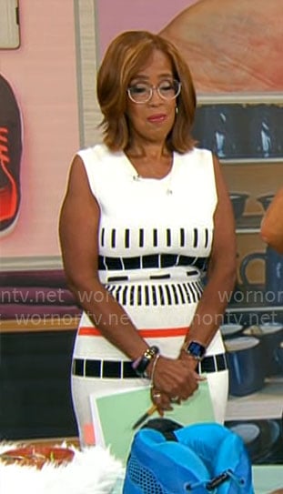 Gayle King's white dashed stripe dress on CBS Mornings
