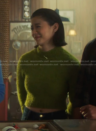 George's olive green cropped sweater on Nancy Drew