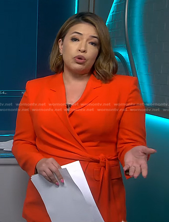 Gilma Avalos's red wrap blazer on NBC News Daily