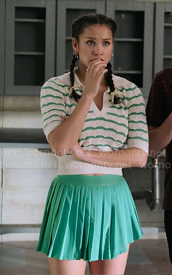 Gina's green knit top and pleated mini skirt on High School Musical The Musical The Series