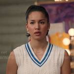 Gina’s white and blue cable knit top on High School Musical The Musical The Series