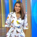 Ginger’s white bird print dress on Good Morning America