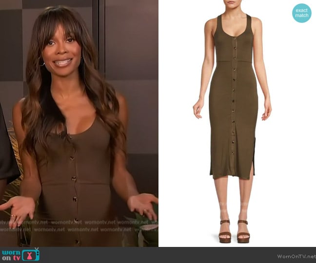 Good American Sleeveless Button Down Midi Dress worn by Zuri Hall on Access Hollywood