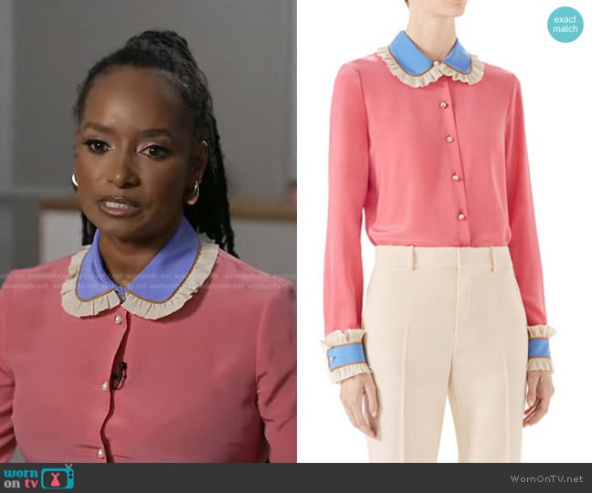 Gucci Silk Shirt with Necktie worn by Janell Stephens on Good Morning America