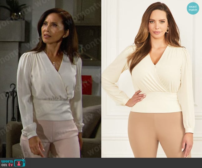 Marciano Celeste Top worn by Li Finnegan (Naomi Matsuda) on The Bold and the Beautiful