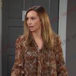 Gwen’s brown printed tie neck blouse on Days of our Lives