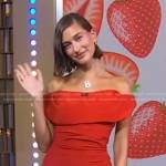 Hailey Bieber’s red off-shoulder dress on Good Morning America