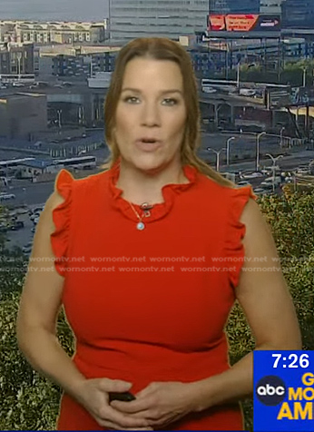 Heather’s red ruffle trim dress on Good Morning America
