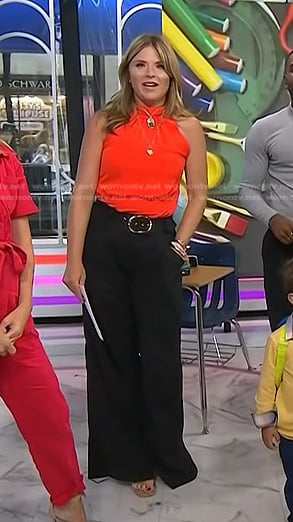 Jenna’s red top and black belted pants on Today